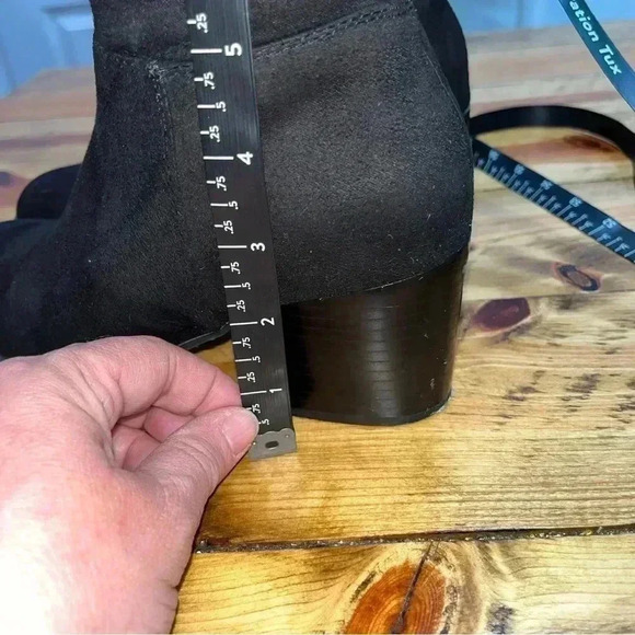 Brash over the knee suede look heeled 1/2 zip side black boots - Picture 10 of 14